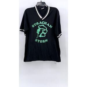 JERZEES Men's Black-Green Vintage V-Neck Strachan Storm Logo T-Shirt SZ XL